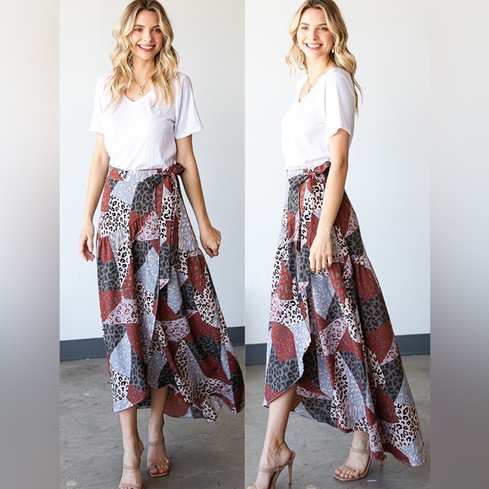 3-Pack Multicolor Leopard Print Long Wrap Skirt